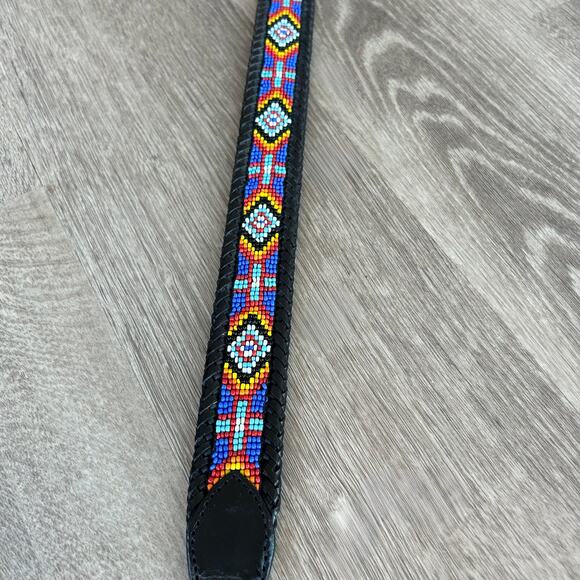 Vintage Eddie Bauer Beaded Leather Belt 1991 Southwestern Western Style main image 9